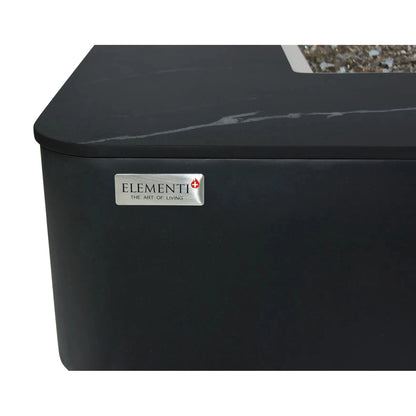 Black elementi fire pit with sleek modern design and subtle marble like porcelain top in Elementi Plus Copenhagen model