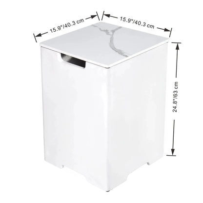 White rectangular Elementi Plus marble porcelain gas bottle cover with marble-patterned lid and black handle