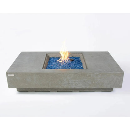 Modern concrete elementi plus monte carlo fire table with blue glass beads and active flame rectangular inset