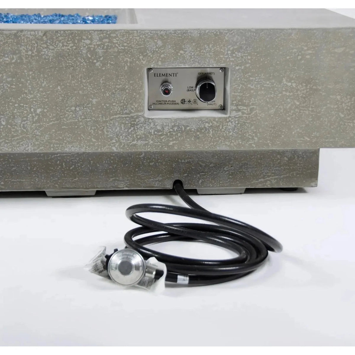 Elementi plus monte carlo fire table 16 kw gray concrete fire pit with black power cord and silver control panel
