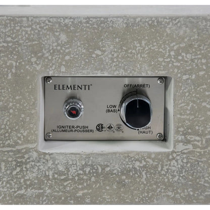 Silver metallic control panel with circular heat knob and igniter button on elementi plus monte carlo fire table 16 kw