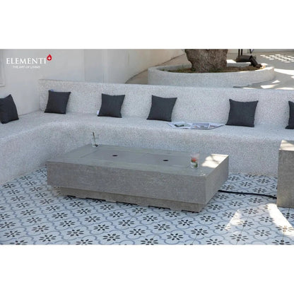 Gray concrete Elementi Plus Riviera fire pit table with two circular openings and 16 kW output model OFG415LG