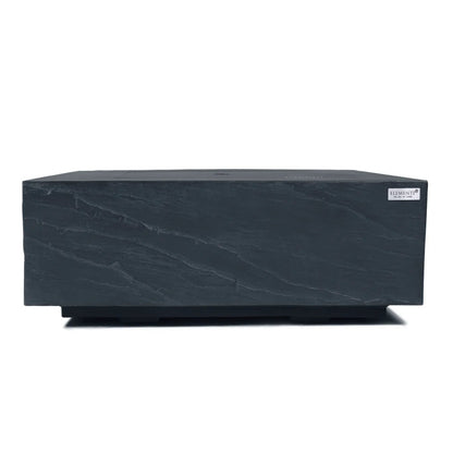Elementi Plus Roraima fire table OFG411SL with dark gray slate top featuring a sleek minimalist design and natural veining