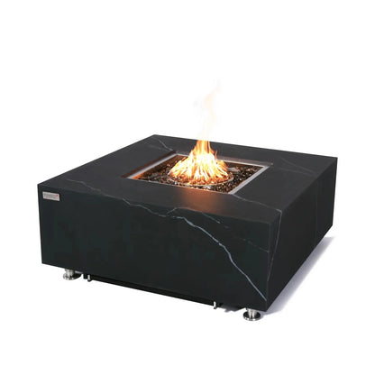 Elementi plus sofia fire table 16 kw black marble square fire pit with central flame and metallic legs