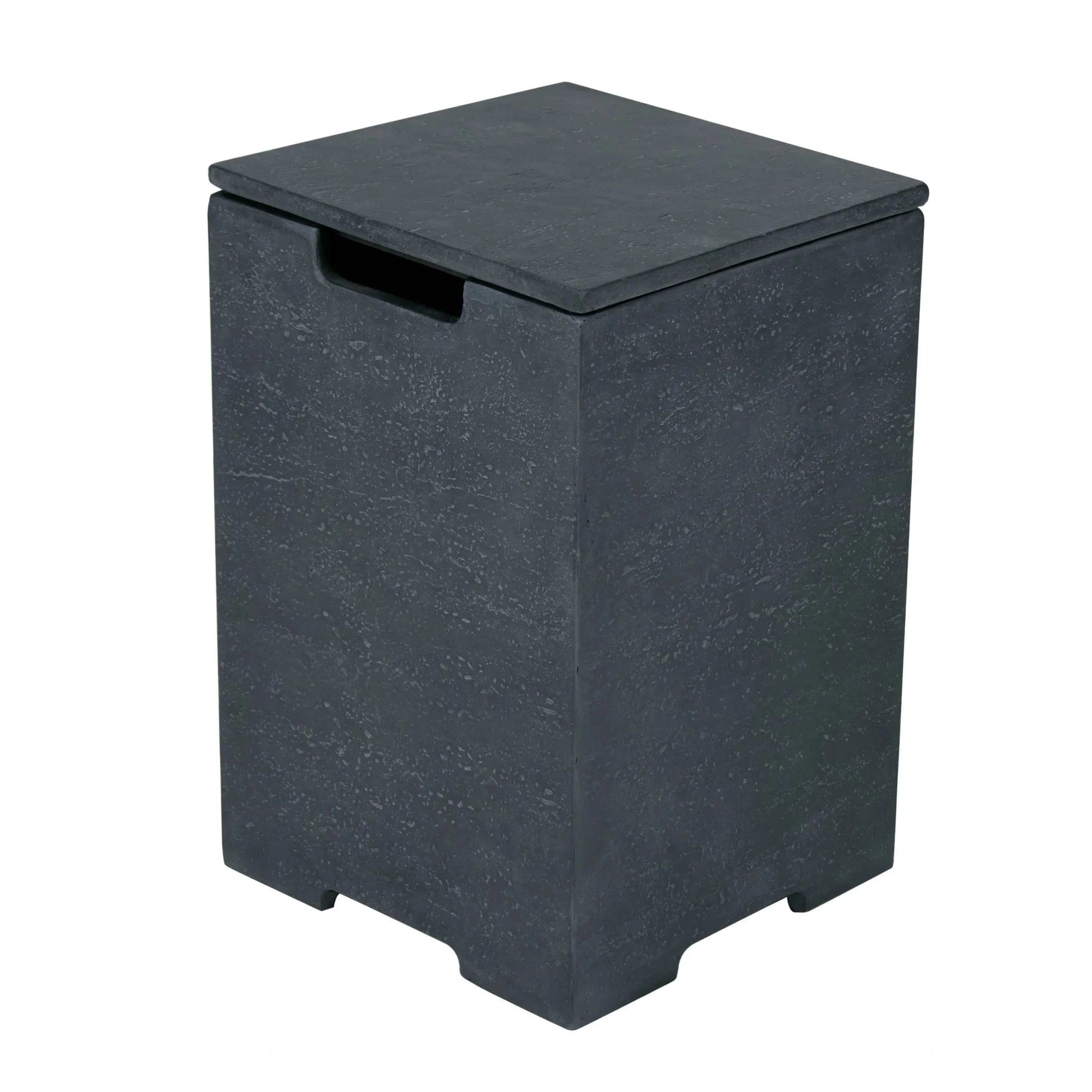 Dark gray textured plastic laundry hamper with matching lid and integrated handle elementi plus tank cover onb406dg