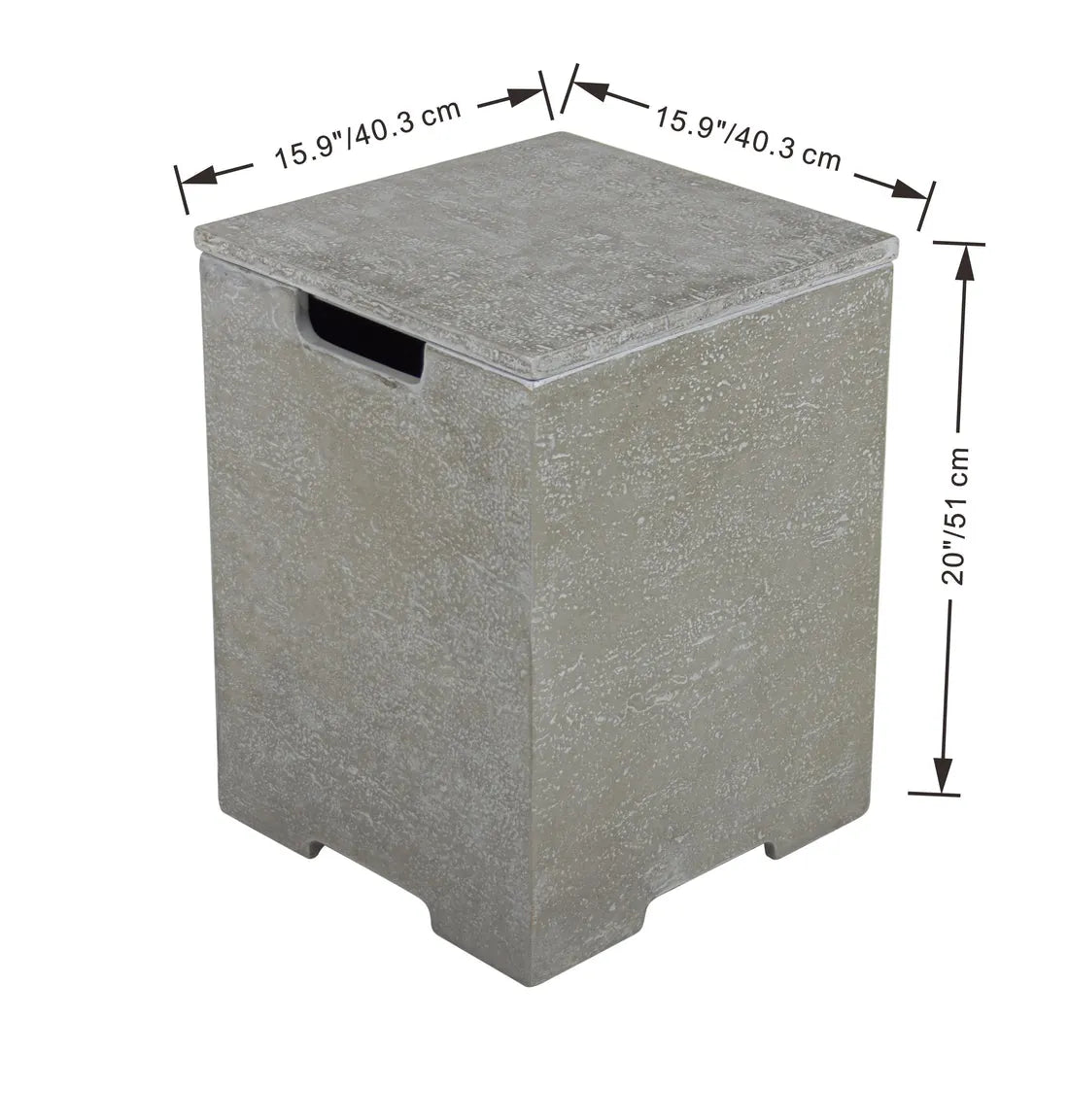 Light grey elementi plus tank cover laundry hamper with gray concrete texture, matching lid, and black handle