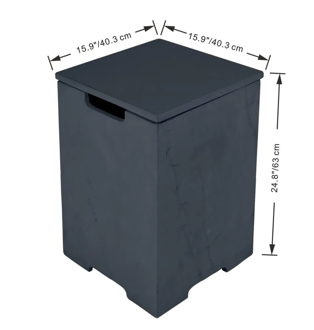 Dark gray rectangular Elementi Plus tank cover storage bin with matching lid and integrated handle in slate black