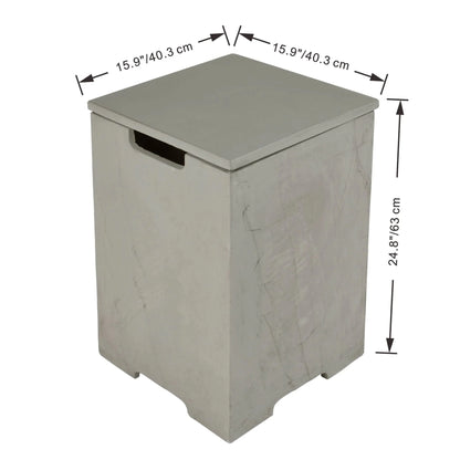 Gray concrete-textured Elementi Plus tank cover with matching lid and black handle for laundry hamper use