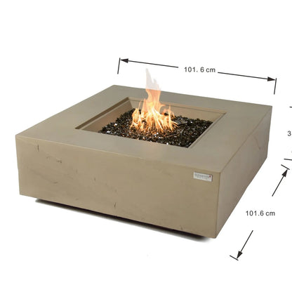 Beige square elementi plus uluru fire table with central flame and dark glass beads 16 kW OFG411SY