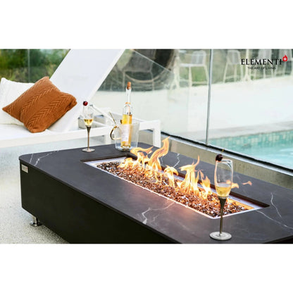 Elementi Plus Valencia fire table 16 kW black marble effect with rectangular flame and glass flutes on each side