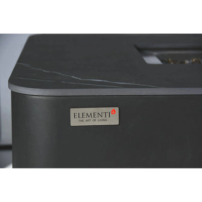 Dark gray marble-top side table with modern design and elementi brand label for Elementi Plus Valencia Fire Table model