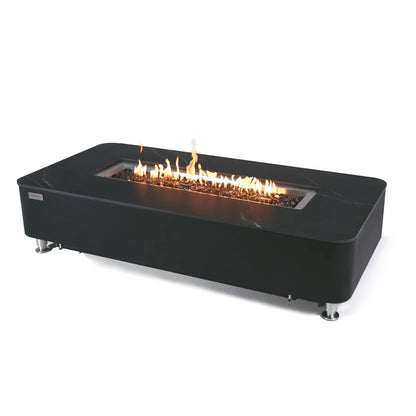 Elementi Plus Valencia fire table 16 kW black rectangular design with silver legs for outdoor patio heating