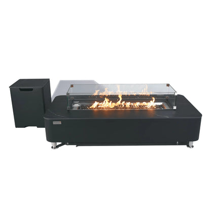 Elementi plus valencia fire table 16 kw black rectangular fire pit with glass enclosure and modern burning flames