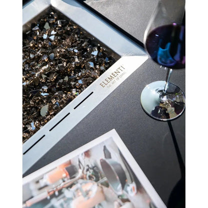 Elementi plus varna fire table 16 kw silver-framed fire pit filled with shimmering dark glass shards