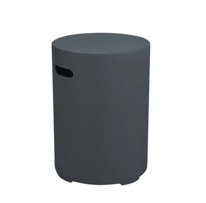 Dark gray Elementi round tank cover large side table with sleek minimalist design and black handle on the side
