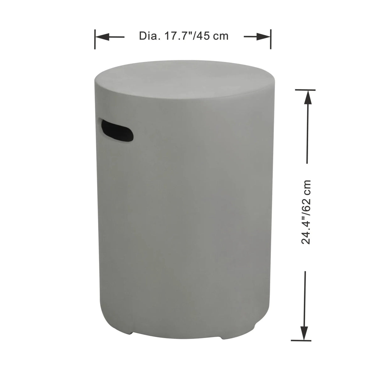Gray cylindrical outdoor stool with black handle side elementi round tank cover large light grey