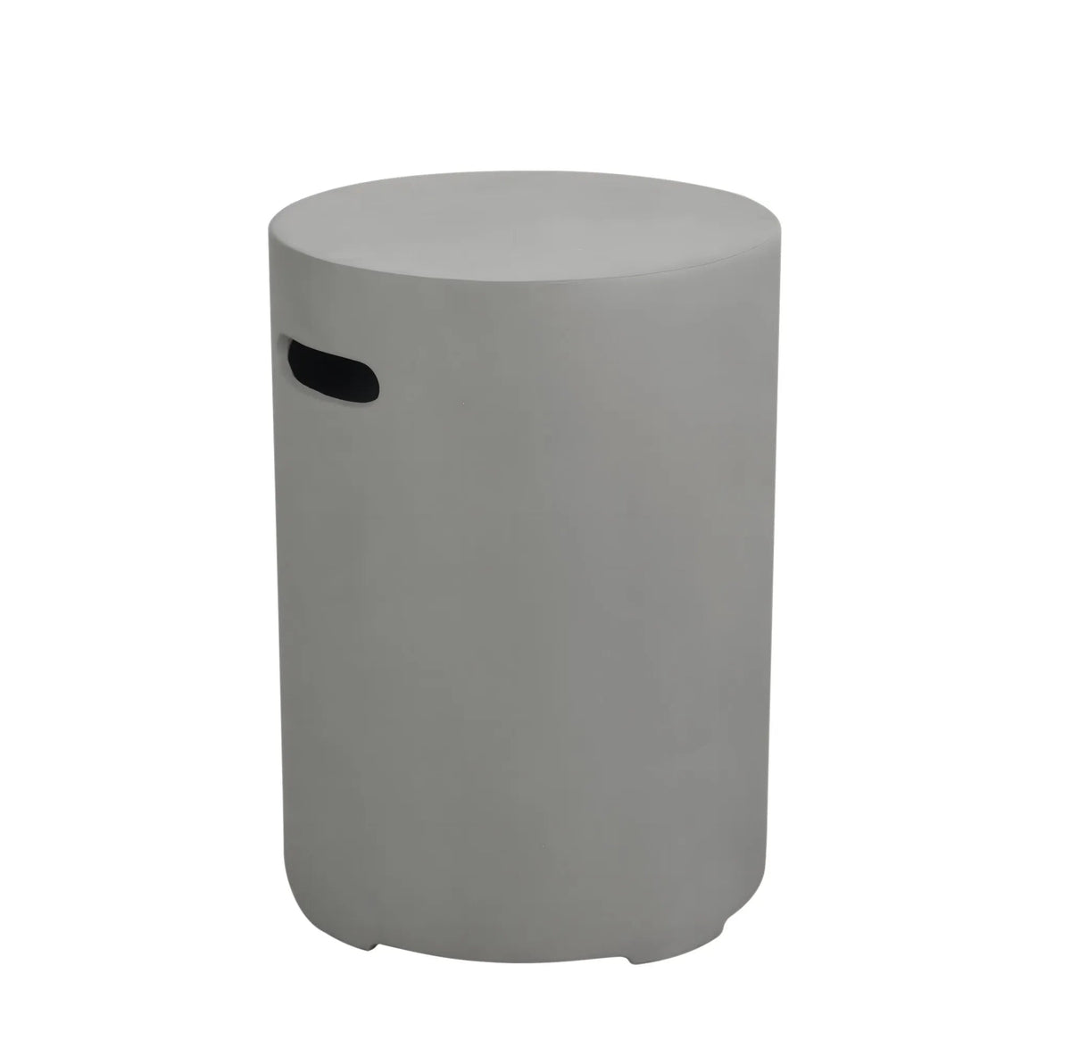 Gray cylindrical outdoor stool with black handle featured as Elementi round tank cover large in light grey