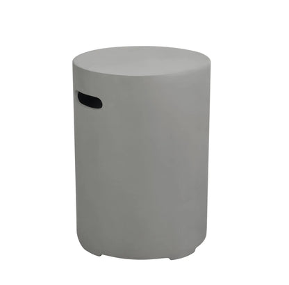 Gray cylindrical outdoor stool with black handle featured as Elementi round tank cover large in light grey