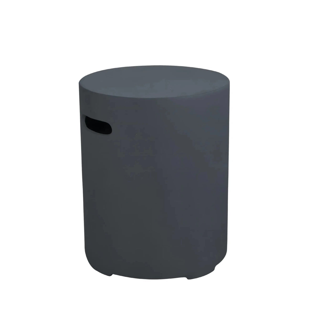 Dark gray cylindrical outdoor stool with smooth matte finish and black handle from Elementi Round Tank Cover Small series