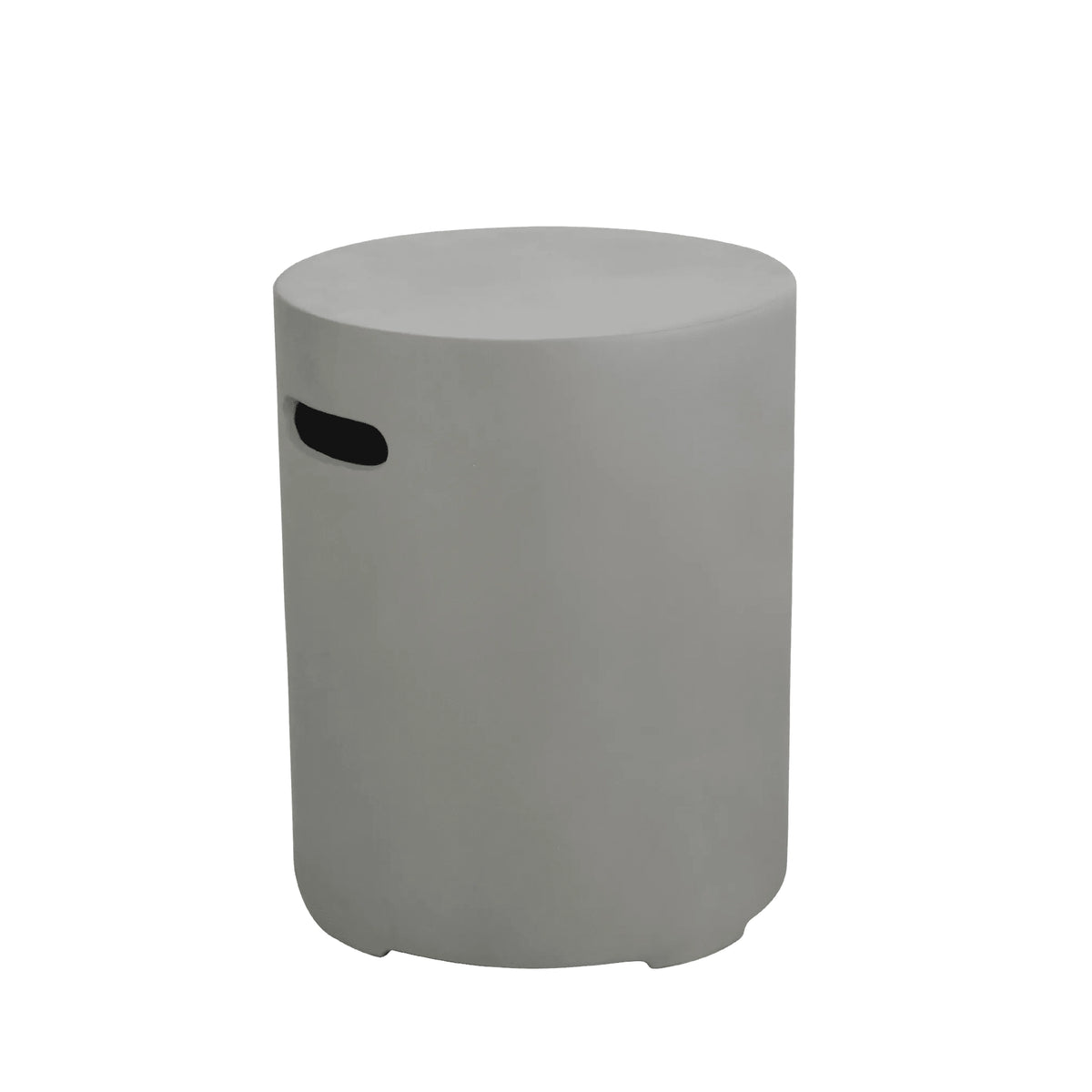 Gray cylindrical outdoor stool with black handle side elementi round tank cover small dark grey