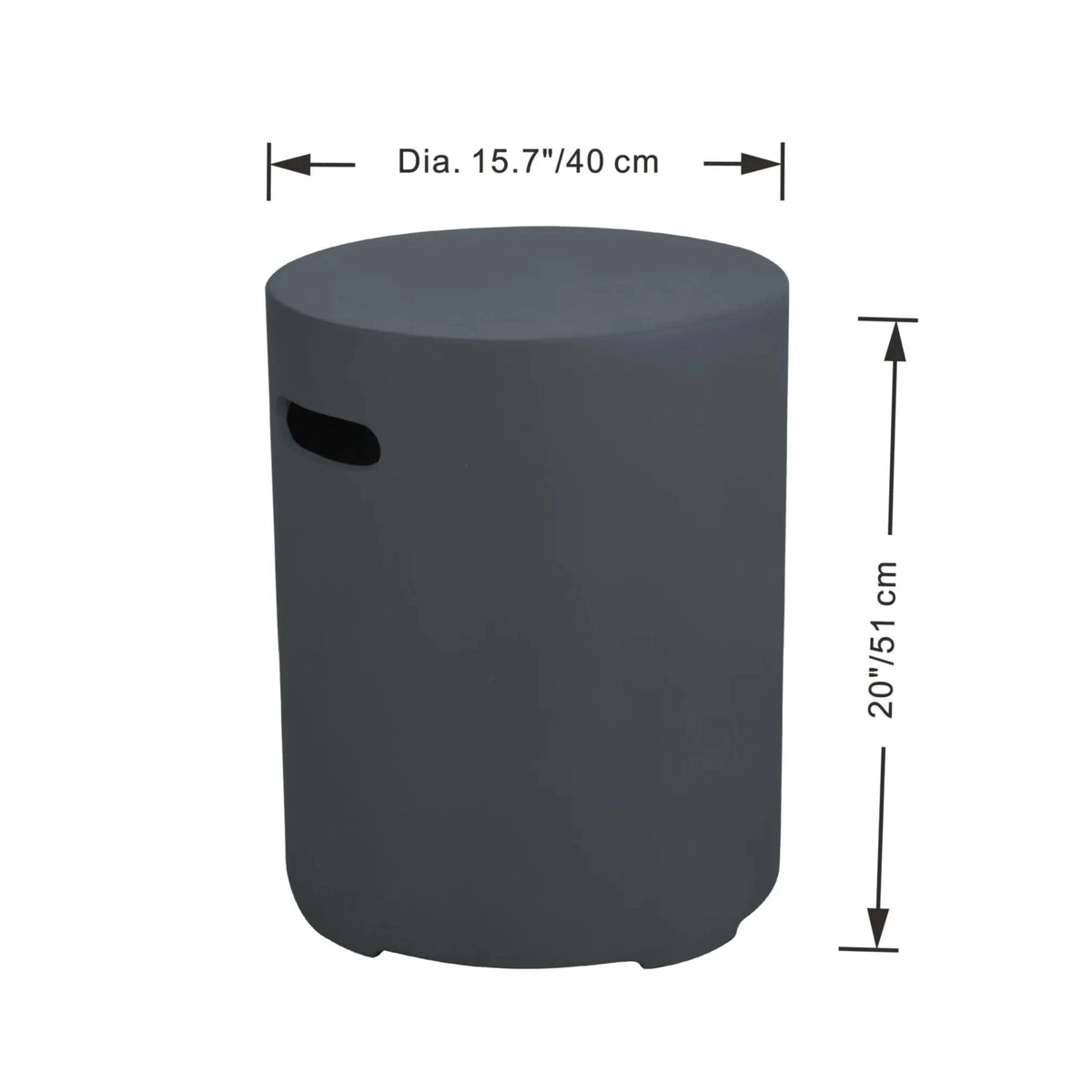 Dark gray cylindrical outdoor stool with black handle side for elementi round tank cover small in dark grey