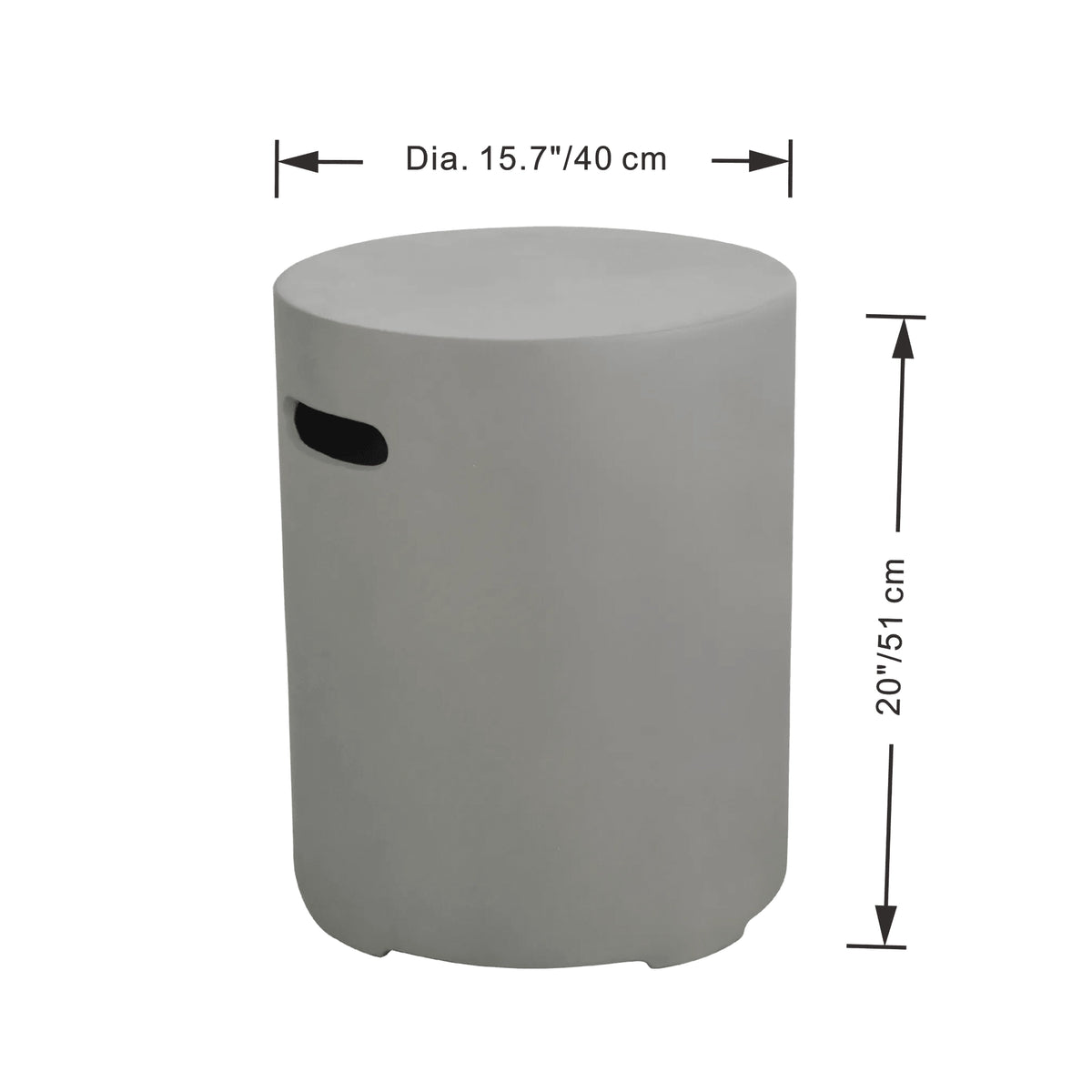 Elementi round tank cover small outdoor gray cylindrical stool with black handle for easy transport