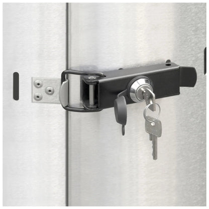 Black metal deadbolt lock with chrome keyhole and two keys on Enders commercial patio heater lfs840
