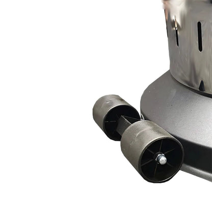 Black rubber caster wheels with metal axle and spoke design on metallic base for Enders Elegance ECO patio heater EN9376