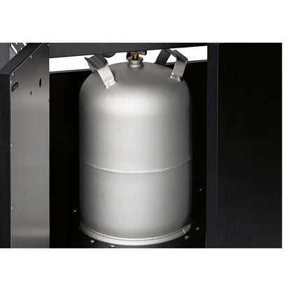 Silver cylindrical metallic gas tank with side handles for enders kansas pro 3 sik turbo gas barbecue en8709