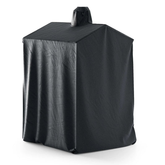 Black waterproof fabric cover for Fontana full cover grill with subtle texture and reinforced top flap design