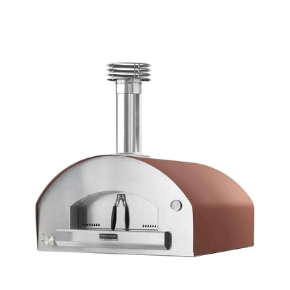 Fontana Mangiafuoco Rosso countertop dual fuel pizza oven with stainless steel and copper sleek arched design