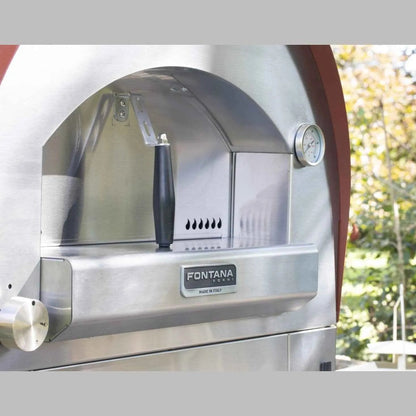 Stainless steel fontana forni pizza oven with black handle and temperature gauge in fontana margherita anthracite model