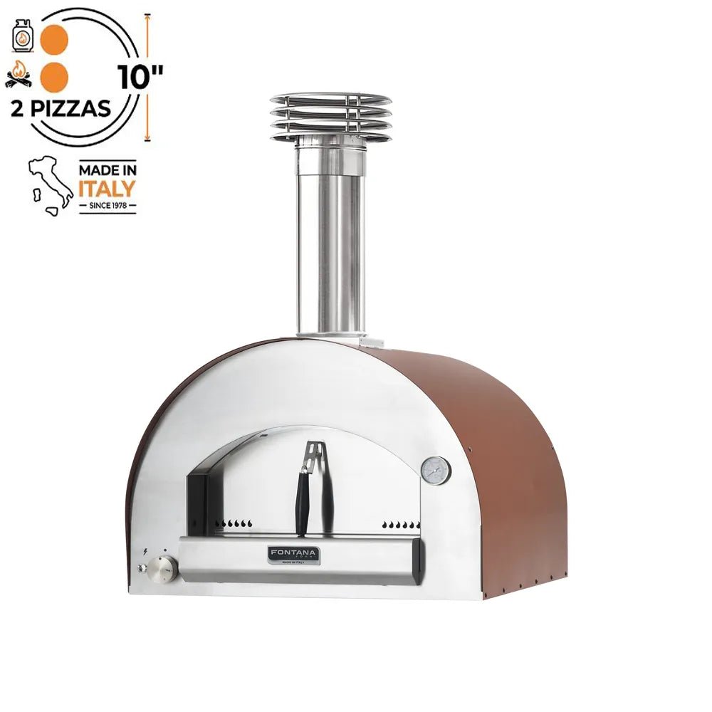 Fontana Margherita Rosso 10-inch stainless steel and copper outdoor countertop dual fuel pizza oven with sleek arched design