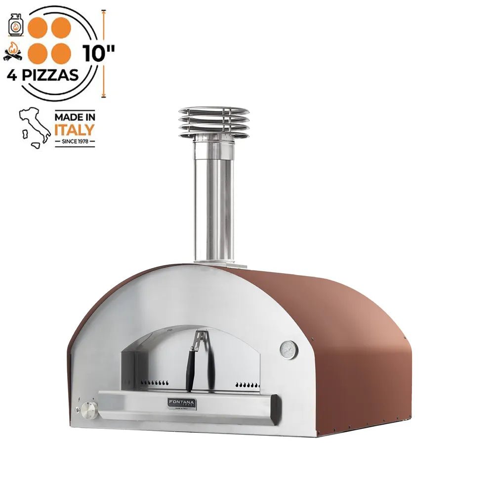 Fontana Marinara Rosso countertop dual fuel pizza oven with stainless steel and copper 10-inch sleek arched design