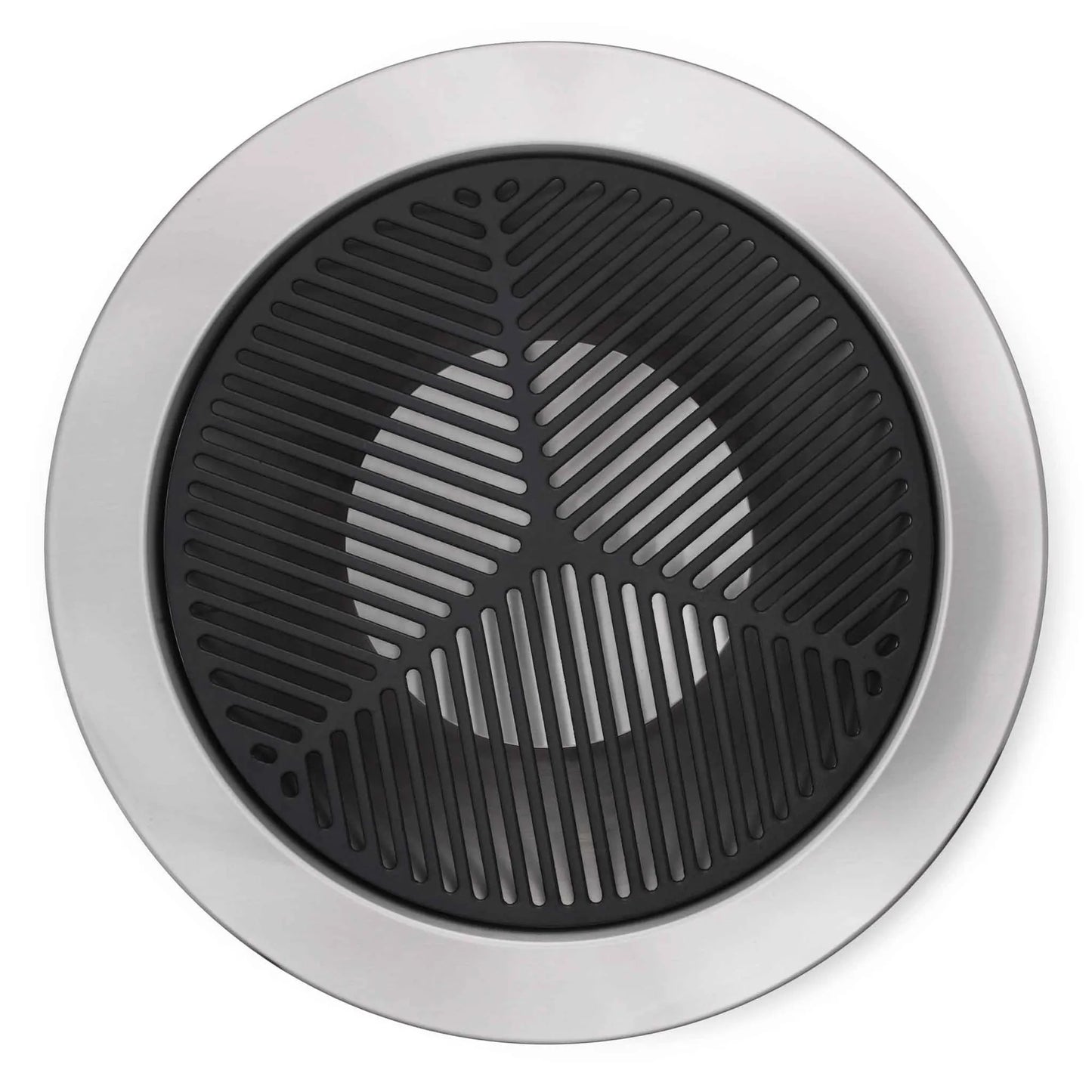 Circular stainless steel martinsen 9000 9100 cast iron drain grate with black rubberized parallel slats and holes