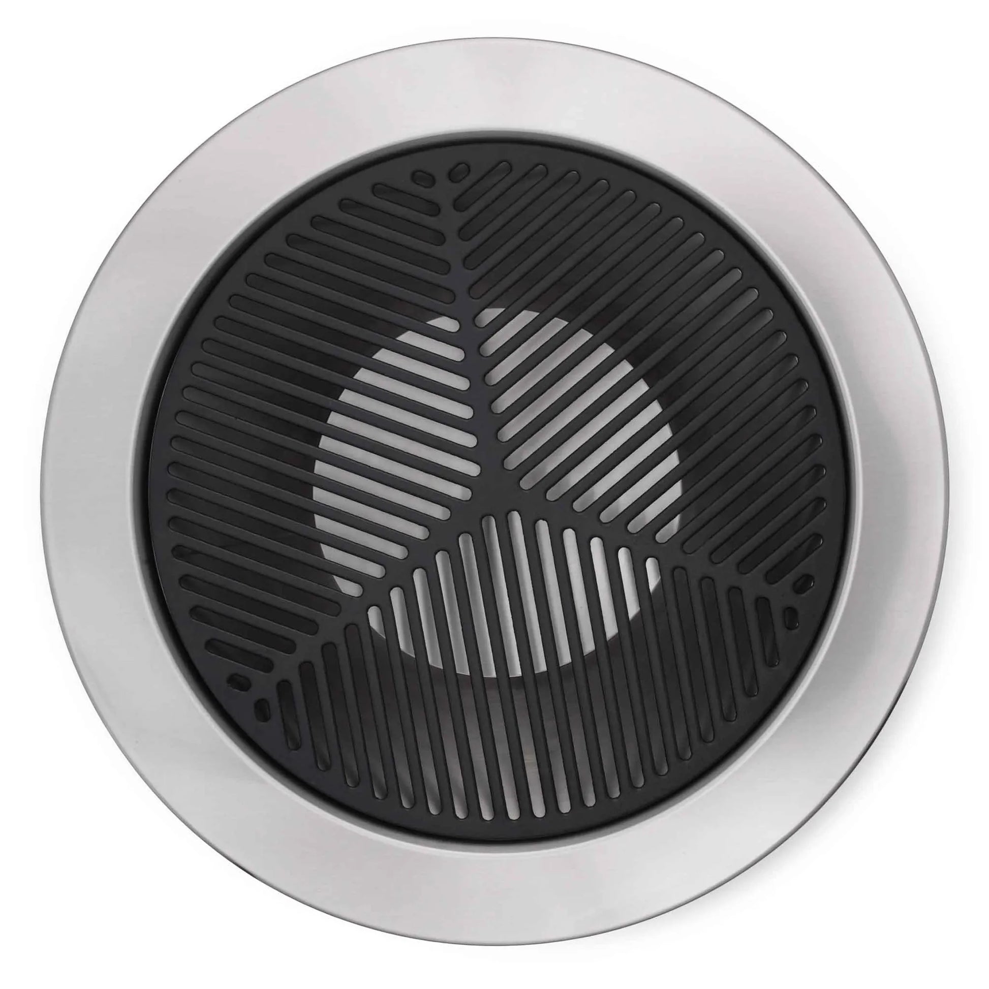 Circular stainless steel martinsen 9000 9100 cast iron drain grate with black rubberized parallel slats and holes