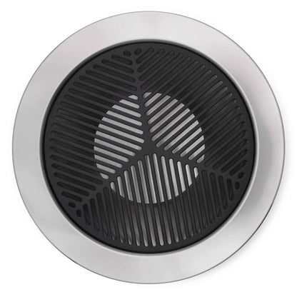 Circular stainless steel martinsen 9000 9100 cast iron drain grate with black rubberized parallel slats and holes
