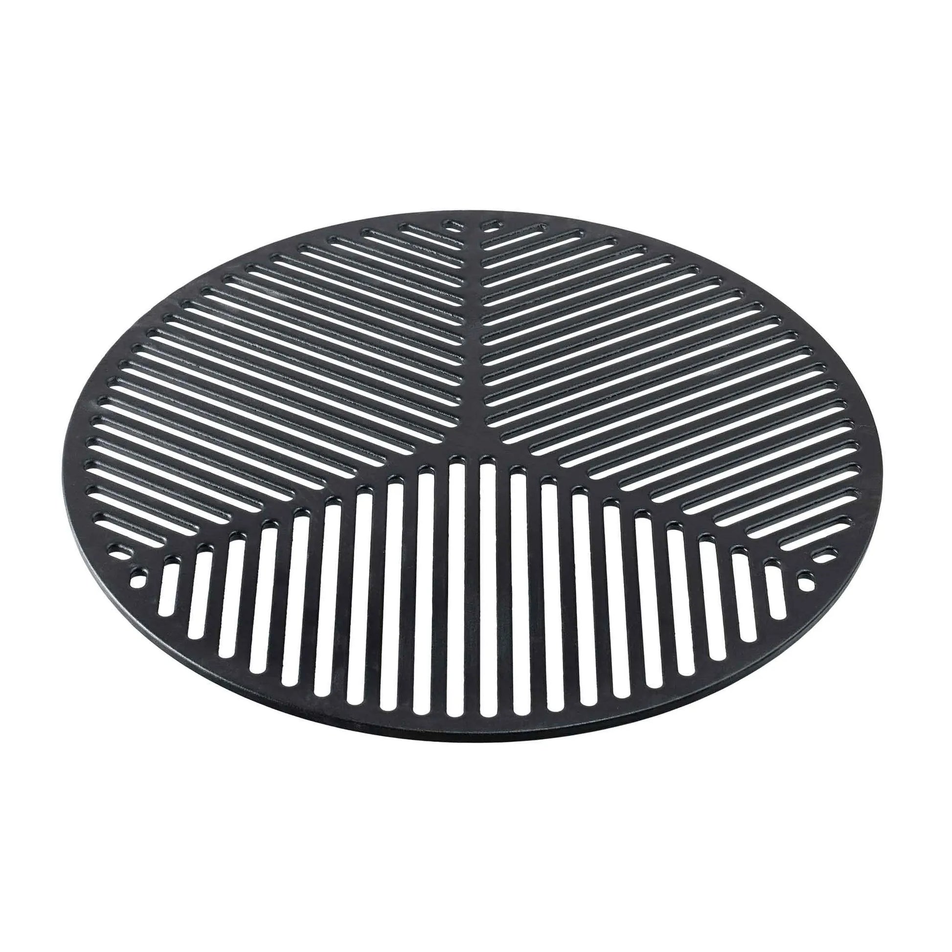 Black circular cast iron grill grate with symmetrical parallel slats radiating from center martinsen 9000 9100 grid