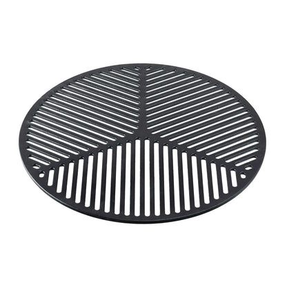 Black circular cast iron grill grate with symmetrical parallel slats radiating from center martinsen 9000 9100 grid