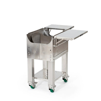 Stainless steel GMG trek cart with two foldable trays and green casters for TREK prime grill GMG-4028
