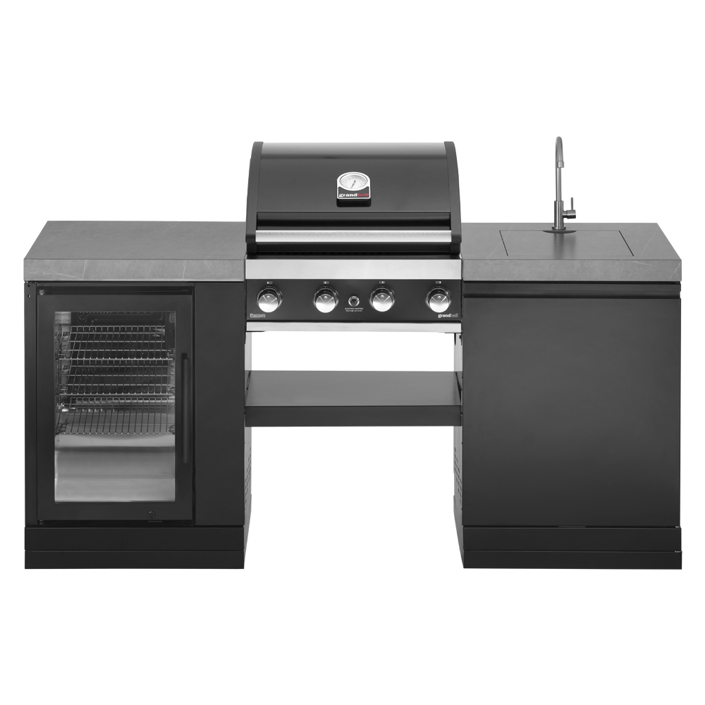 GrandPro 185 Outdoor Kitchen Premium Grill 4B With FRIDGE + SINK | G185SPG4FS - Outdoor Kitchens - G185SPG4FS - GardenHearth