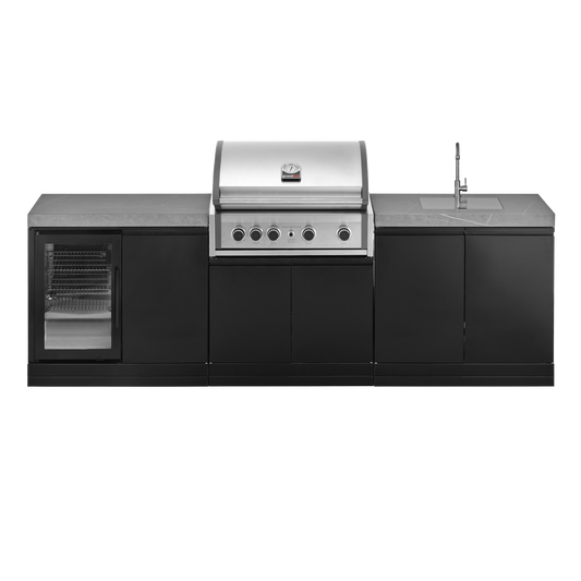 GrandPro 262 Pro Elite 4B Outdoor Kitchen with Fridge + Sink | G262PE4FS - Outdoor Kitchens - G262PE4FS - GardenHearth