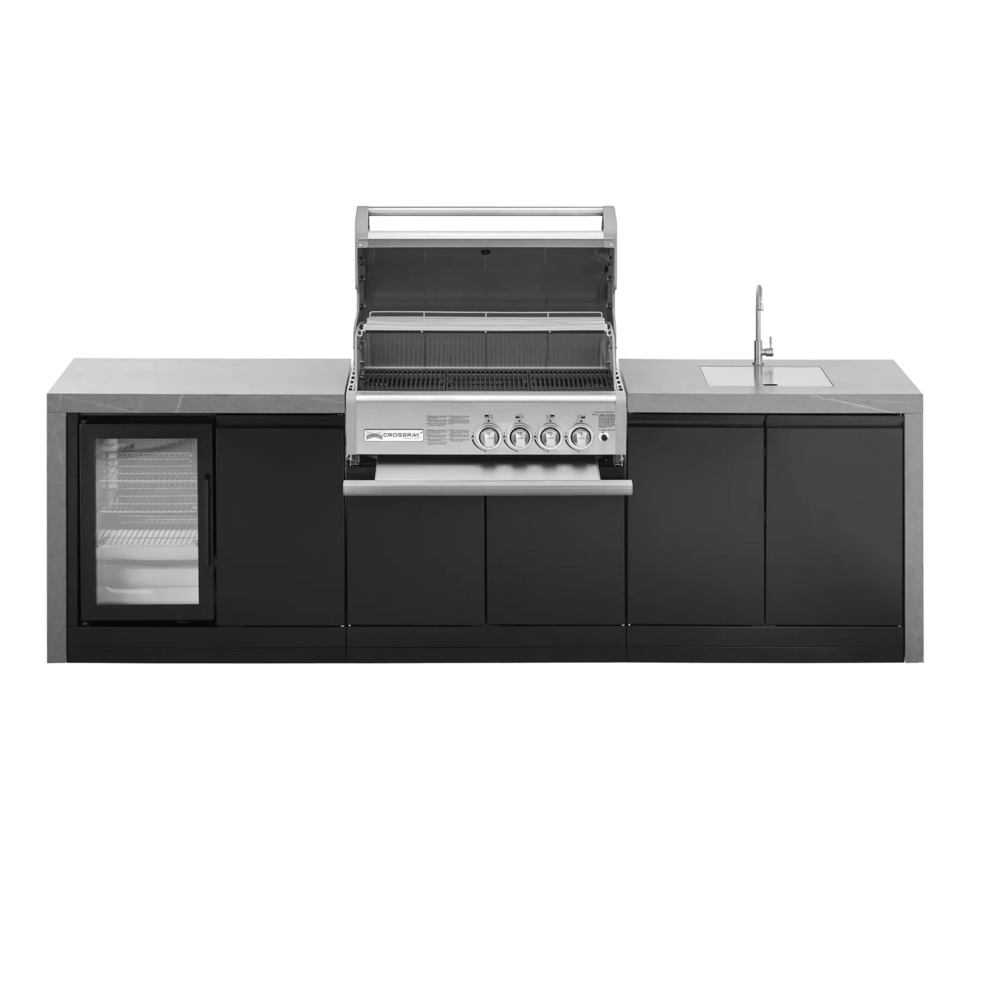 GrandPro 284 Crossray Outdoor Kitchen with Fridge + Sink Waterfall Edition | G284TC43FS - Outdoor Kitchens