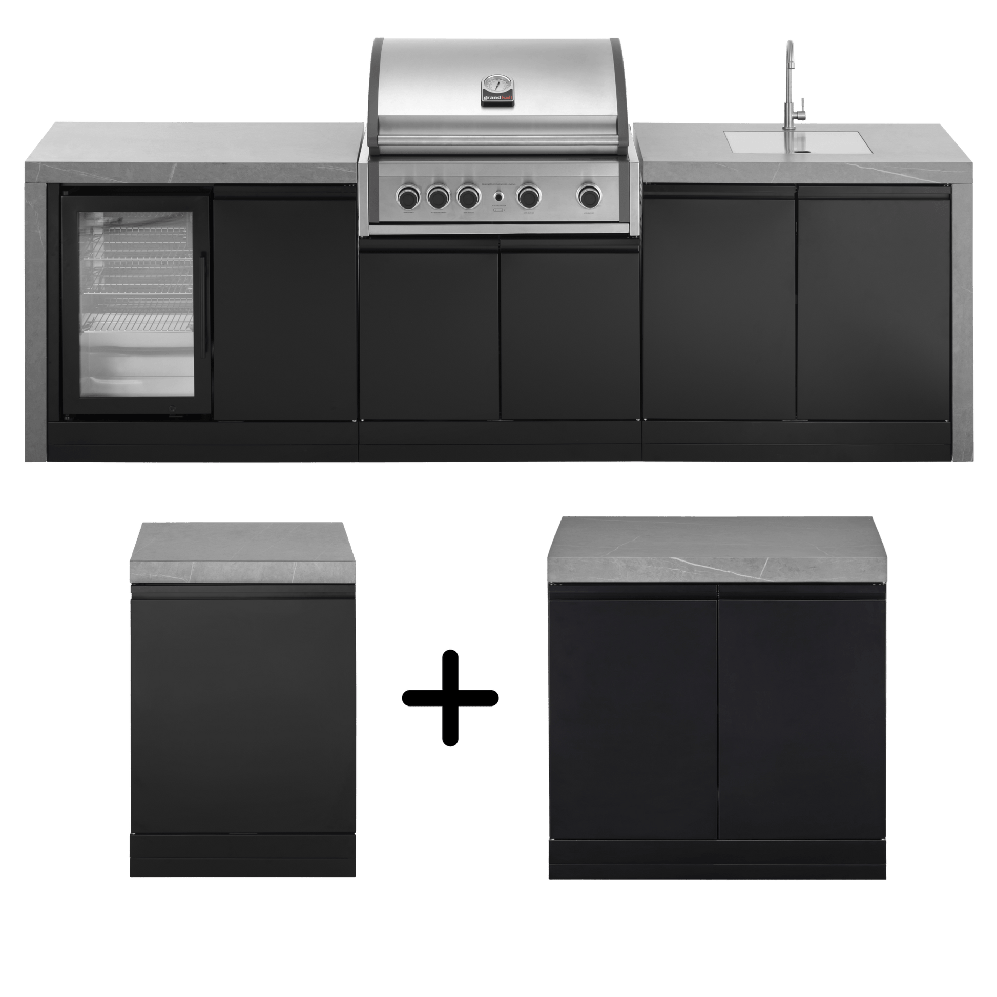 GrandPro 426 L - Shape Pro Elite Outdoor Kitchen with Fridge, Grill + Sink Waterfall Edition | G426PE43FS - Outdoor Kitchens - G426PE43FS - GardenHearth