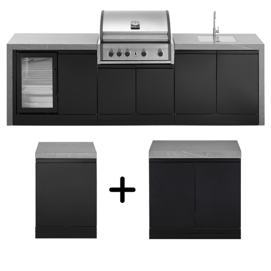 GrandPro 426 L - Shape Pro Elite Outdoor Kitchen with Fridge, Grill + Sink Waterfall Edition | G426PE43FS - Outdoor Kitchens - G426PE43FS - GardenHearth