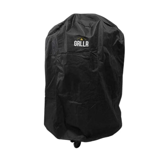 Black GRLLR Ember 16 inch grill cover made of durable weather-resistant fabric with subtle embroidered logo on top