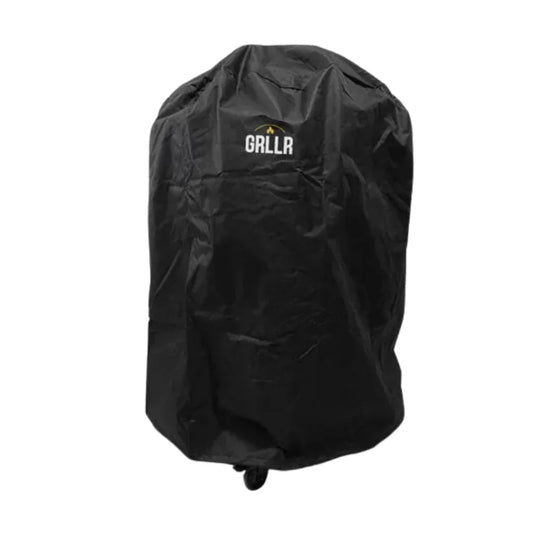 Black grllr ember 22-inch classic and pro grill cover made of durable slightly wrinkled fabric with subtle logo on top