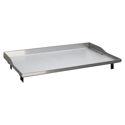 Rectangular stainless steel griddle with raised edges and four short legs for stove cooking grllr plancha m2 connect