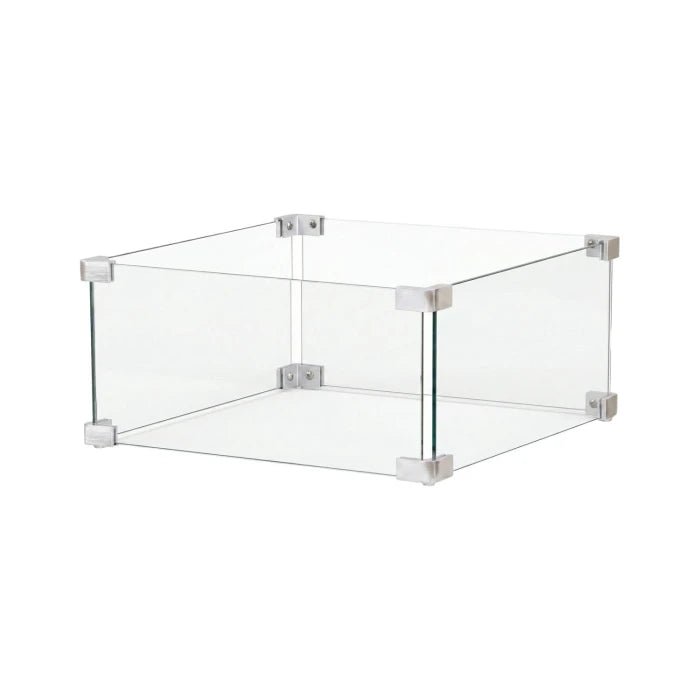 Happy cocooning glass screens clear glass fire pit enclosure with silver metal corner brackets for fire pit tables