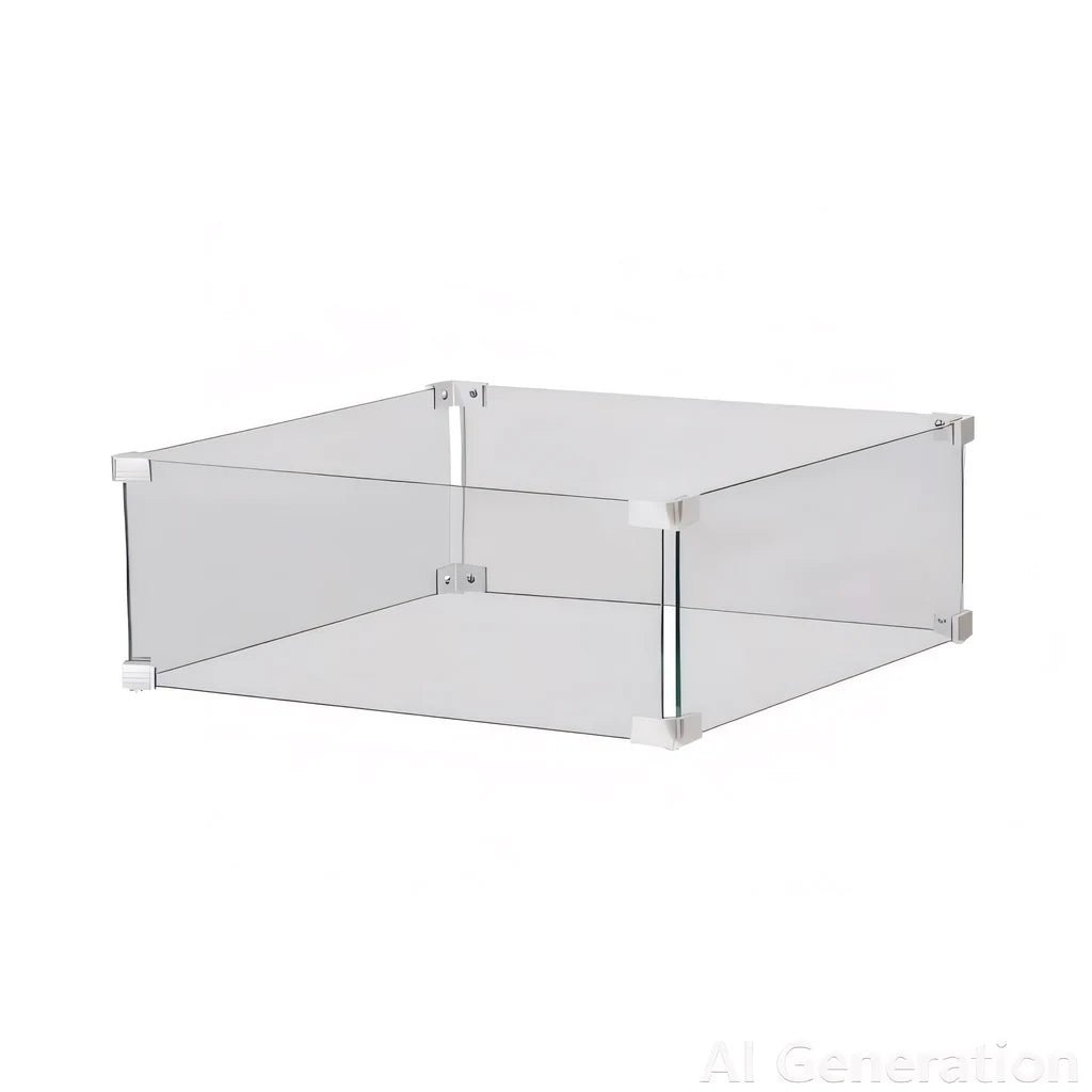 Happy Cocooning glass screens clear glass fire pit enclosure with white metal corner brackets for wind protection